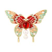 Freshwater Pearl Brooch, Zinc Alloy, with Freshwater Pearl, Butterfly, for woman & enamel & with rhinestone 