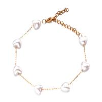 Stainless Steel Chain Bracelets, 304 Stainless Steel, with Plastic Pearl, with 1.97inch extender chain, fashion jewelry & for woman 8mm Approx 6.69 Inch 