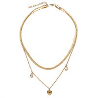 Collier de mode Multi couche, Acier inoxydable 304, avec cristal, avec 1.97inch chaînes de rallonge, coeur, Double couche & bijoux de mode & pour femme, plus de couleurs à choisir Environ 15.75 pouce, Environ 17.2 pouce, Vendu par PC