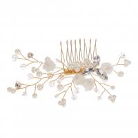 Bridal Decorative Hair Comb, Zinc Alloy, with Crystal & Plastic Pearl, fashion jewelry & for woman, golden 