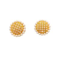 Rhinestone Brass Stud Earring, with Plastic Pearl, 18K gold plated, for woman & with rhinestone 