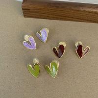 Brass Drop Earring, Heart, gold color plated, fashion jewelry & for woman & enamel 
