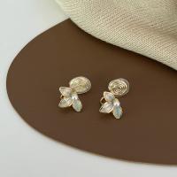 Brass Drop Earring, with Plastic Pearl, gold color plated, fashion jewelry & for woman & enamel 