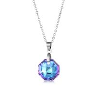 Crystal Necklace, 304 Stainless Steel, with Crystal, with 1.97inch extender chain, Octagon, polished, fashion jewelry & for woman Approx 17.72 Inch 