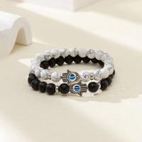 Gemstone Bracelets, Natural Stone, with Glass & Zinc Alloy, 2 pieces & fashion jewelry & Unisex, Inner Approx 60mm 