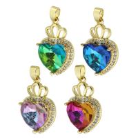 Crystal Brass Pendants, with Crystal, Heart, gold color plated, fashion jewelry & DIY & micro pave cubic zirconia 
