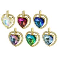 Crystal Brass Pendants, with Crystal, Heart, gold color plated, fashion jewelry & DIY & micro pave cubic zirconia Approx 3mm 