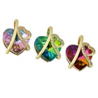 Crystal Brass Pendants, with Crystal, Heart, gold color plated, fashion jewelry & DIY & micro pave cubic zirconia Approx 6mm 