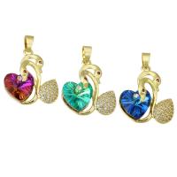 Crystal Brass Pendants, with Crystal, Heart, gold color plated, fashion jewelry & DIY & micro pave cubic zirconia Approx 4mm 