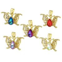 Crystal Brass Pendants, with Crystal, Butterfly, gold color plated, fashion jewelry & DIY & micro pave cubic zirconia Approx 4mm 