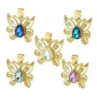 Crystal Brass Pendants, with Crystal, Butterfly, gold color plated, fashion jewelry & DIY & micro pave cubic zirconia Approx 4mm 