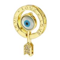 Mode Evil Eye Pendentif, laiton, avec résine, Placage de couleur d'or, bijoux de mode & DIY & motif de mauvais œil & pavé de micro zircon & émail, doré, 30mm Environ 4mm, Vendu par PC