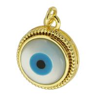 Mode Evil Eye Pendentif, laiton, avec résine, Rond, Placage de couleur d'or, bijoux de mode & DIY & motif de mauvais œil & émail, doré Environ 2mm, Vendu par PC