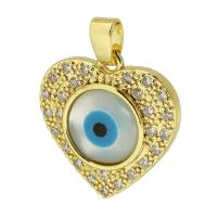 Mode Evil Eye Pendentif, laiton, avec résine, coeur, Placage de couleur d'or, bijoux de mode & DIY & motif de mauvais œil & pavé de micro zircon & émail, doré Environ 3mm, Vendu par PC