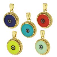 Fashion Evil Eye Pendant, Brass, Round, gold color plated, fashion jewelry & DIY & evil eye pattern & enamel Approx 3mm 