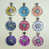 Natural Freshwater Shell Pendants, with Zinc Alloy, Flat Round, silver color plated, dyed & Unisex 