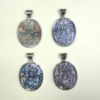 Natural Freshwater Shell Pendants, with Zinc Alloy, Oval, silver color plated, dyed & Unisex 