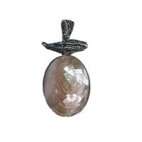 Natural Freshwater Shell Pendants, with Zinc Alloy, Oval, silver color plated, dyed & Unisex 