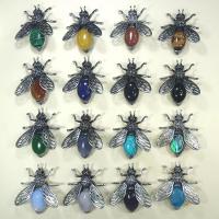 Gemstone Brooch, with Zinc Alloy, Insect, silver color plated, Unisex & can be used as brooch or pendant 