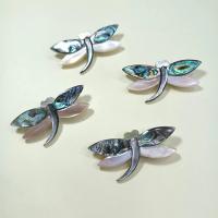 Shell Brooch, with Zinc Alloy, Dragonfly, silver color plated, Unisex & can be used as brooch or pendant, mixed colors 