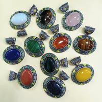 Gemstone Zinc Alloy Pendants, with Zinc Alloy, Oval, silver color plated, Unisex & enamel 