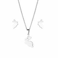 Fashion Stainless Steel Jewelry Sets, 304 Stainless Steel, Stud Earring & necklace, Rabbit, 2 pieces & fashion jewelry & for woman, silver color Approx 17.72 Inch 
