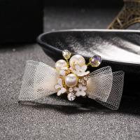 Children Hair Clip, Zinc Alloy, with Gauze & Crystal & Plastic Pearl, fashion jewelry & for children, golden [