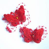 Children Hair Clip, Zinc Alloy, with Cloth & Plastic Pearl, Butterfly, 2 pieces & for children & with rhinestone 