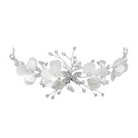 Fashion Baby Headband, Zinc Alloy, with Cloth & Crystal & Plastic Pearl, for children & with rhinestone, white, 280mm [
