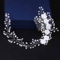 Bridal Decorative Hair Comb, Zinc Alloy, with Crystal & Plastic Pearl, handmade, for children, 340mm,80mm 