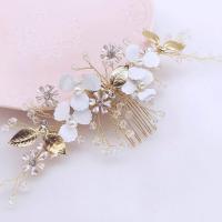 Bridal Decorative Hair Comb, Zinc Alloy, with Crystal & Plastic Pearl, handmade, fashion jewelry & for children, golden 