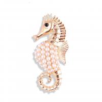 Kunststoff-Perlen-Brosche, Zinklegierung, mit Kunststoff Perlen, Seepferd, plattiert, Modeschmuck & für Frau, keine, 50x25mm, verkauft von PC