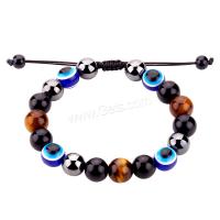 Evil Eye Jewelry Bracelet, Tiger Eye, with Obsidian & Hematite & Resin, fashion jewelry & Unisex Approx 7-12 Inch 