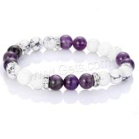 Glass Jewelry Beads Bracelets, Glass Beads, with Howlite, for woman & with rhinestone 8mm Approx 7.4-9.6 Inch 