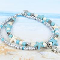 Fashion Jewelry Anklet, Zinc Alloy, with turquoise & Plastic Pearl, with 1.97inch extender chain, 4 pieces & for woman Approx 7.87 Inch 
