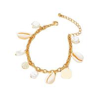 Zinc Alloy Anklet, with Shell & Plastic Pearl, with 1.97inch extender chain, gold color plated, fashion jewelry & for woman Approx 7.87 Inch 