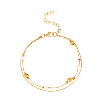 Zinc Alloy Anklet, with Plastic Pearl, with 1.96inch extender chain, Double Layer & fashion jewelry & for woman, golden Approx 7.87 Inch 