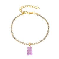 Zinc Alloy Anklet, with Resin, with 2.95inch extender chain, Bear, gold color plated, fashion jewelry & for woman & with rhinestone Approx 7.87 Inch 