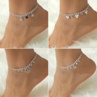 Messing Fußkette, mit Kunststoff Perlen, Modeschmuck & verschiedene Stile für Wahl & Micro pave Zirkonia & für Frau, Silberfarbe, Länge:ca. 8.86 ZollInch, verkauft von PC