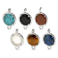 Resin Jewelry Connector, Brass, with Gemstone, Round, silver color plated, fashion jewelry & DIY 