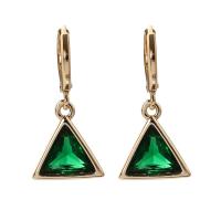 Cubic Zircon Brass Earring, with Cubic Zirconia, Triangle, gold color plated, for woman 