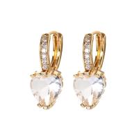 Cubic Zircon Brass Earring, with Cubic Zirconia, Heart, gold color plated, for woman 