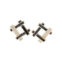 Cubic Zirconia Micro Pave Brass Earring, Square, gold color plated, micro pave cubic zirconia & for woman & enamel & hollow 