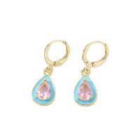 Cubic Zircon Brass Earring, with Cubic Zirconia, gold color plated & for woman & enamel 