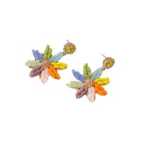 Acrylic Drop Earring, Zinc Alloy, with Acrylic, Flower, gold color plated, for woman & with rhinestone, multi-colored 