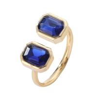 Cubic Zircon Brass Finger Ring, Rectangle, gold color plated, micro pave cubic zirconia & for woman Inner Approx 18mm 