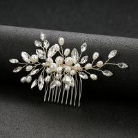 Bridal Decorative Hair Comb, Zinc Alloy, with Crystal & Plastic Pearl, fashion jewelry & for woman, silver color 