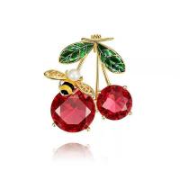 Crystal Brooch, Zinc Alloy, with Crystal & Plastic Pearl, Cherry, plated, fashion jewelry & for woman 