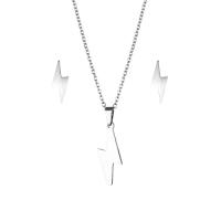 Fashion Stainless Steel Jewelry Sets, 304 Stainless Steel, Stud Earring & necklace, Lightning Symbol, 2 pieces & fashion jewelry & for woman, silver color Approx 17.72 Inch 