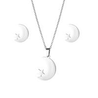 Fashion Stainless Steel Jewelry Sets, 304 Stainless Steel, Stud Earring & necklace, Moon and Star, 2 pieces & fashion jewelry & for woman, silver color Approx 17.72 Inch 